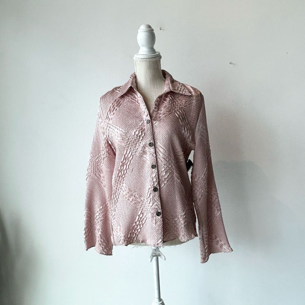 L Jennifer Lloyd Pink Long Sleeve Satin Blouse